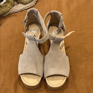 GB girls Taupe Suede Open-Toe Wedge Sandals